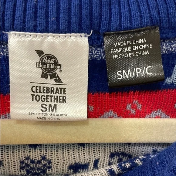 Pabst Blue Ribbon Cardigan with Nordic Patterns holiday Men’s Size Small - Picture 4 of 9